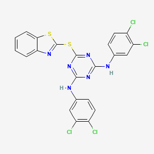 molecular formula C22H12Cl4N6S2 B11036676 6-(1,3-benzothiazol-2-ylsulfanyl)-N,N'-bis(3,4-dichlorophenyl)-1,3,5-triazine-2,4-diamine 