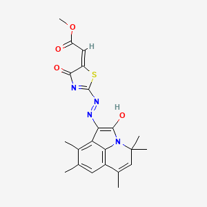 molecular formula C22H22N4O4S B11036763 methyl (2E)-{4-oxo-2-[(2E)-2-(4,4,6,8,9-pentamethyl-2-oxo-4H-pyrrolo[3,2,1-ij]quinolin-1(2H)-ylidene)hydrazinyl]-1,3-thiazol-5(4H)-ylidene}ethanoate 