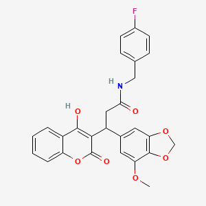 molecular formula C27H22FNO7 B11036965 N-(4-fluorobenzyl)-3-(4-hydroxy-2-oxo-2H-chromen-3-yl)-3-(7-methoxy-1,3-benzodioxol-5-yl)propanamide 