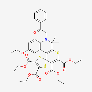 Tetraethyl 9'-ethoxy-5',5'-dimethyl-6'-(2-oxo-2-phenylethyl)-5',6'-dihydrospiro[1,3-dithiole-2,1'-thiopyrano[2,3-c]quinoline]-2',3',4,5-tetracarboxylate