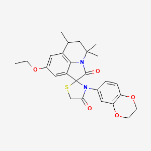 3'-(2,3-dihydro-1,4-benzodioxin-6-yl)-8-ethoxy-4,4,6-trimethyl-5,6-dihydro-4H,4'H-spiro[pyrrolo[3,2,1-ij]quinoline-1,2'-[1,3]thiazolidine]-2,4'-dione