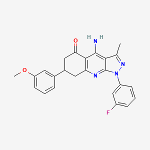 molecular formula C24H21FN4O2 B11037019 4-Amino-1-(3-fluorophenyl)-7-(3-methoxyphenyl)-3-methyl-1H,5H,6H,7H,8H-pyrazolo[3,4-B]quinolin-5-one 