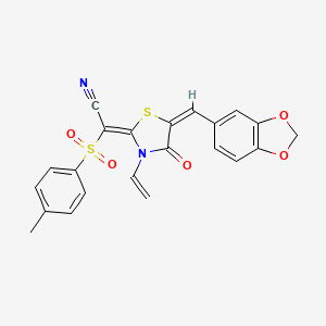 molecular formula C22H16N2O5S2 B11037076 (2E)-[(5E)-5-(1,3-benzodioxol-5-ylmethylidene)-3-ethenyl-4-oxo-1,3-thiazolidin-2-ylidene][(4-methylphenyl)sulfonyl]ethanenitrile 