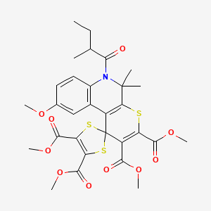 molecular formula C30H33NO10S3 B11037082 Tetramethyl 9'-methoxy-5',5'-dimethyl-6'-(2-methylbutanoyl)-5',6'-dihydrospiro[1,3-dithiole-2,1'-thiopyrano[2,3-c]quinoline]-2',3',4,5-tetracarboxylate 