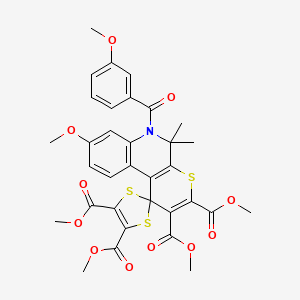 Tetramethyl 8'-methoxy-6'-(3-methoxybenzoyl)-5',5'-dimethyl-5',6'-dihydrospiro[1,3-dithiole-2,1'-thiopyrano[2,3-c]quinoline]-2',3',4,5-tetracarboxylate