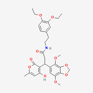 molecular formula C30H35NO10 B11037288 N-[2-(3,4-diethoxyphenyl)ethyl]-3-(4,7-dimethoxy-1,3-benzodioxol-5-yl)-3-(4-hydroxy-6-methyl-2-oxo-2H-pyran-3-yl)propanamide 