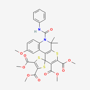 molecular formula C32H30N2O10S3 B11037365 Tetramethyl 9'-methoxy-5',5'-dimethyl-6'-(phenylcarbamoyl)-5',6'-dihydrospiro[1,3-dithiole-2,1'-thiopyrano[2,3-c]quinoline]-2',3',4,5-tetracarboxylate 