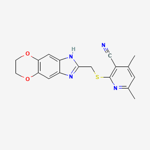 molecular formula C18H16N4O2S B11037459 2-[(6,7-dihydro-1H-[1,4]dioxino[2,3-f]benzimidazol-2-ylmethyl)sulfanyl]-4,6-dimethylpyridine-3-carbonitrile 