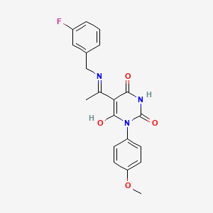 (5E)-5-{1-[(3-fluorobenzyl)amino]ethylidene}-1-(4-methoxyphenyl)pyrimidine-2,4,6(1H,3H,5H)-trione