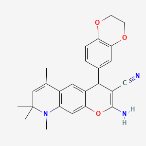 2-amino-4-(2,3-dihydro-1,4-benzodioxin-6-yl)-6,8,8,9-tetramethyl-8,9-dihydro-4H-pyrano[3,2-g]quinoline-3-carbonitrile