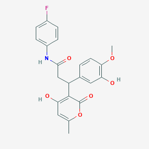 molecular formula C22H20FNO6 B11037693 N-(4-fluorophenyl)-3-(3-hydroxy-4-methoxyphenyl)-3-(4-hydroxy-6-methyl-2-oxo-2H-pyran-3-yl)propanamide 