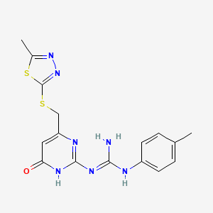 molecular formula C16H17N7OS2 B11037723 1-(4-Methylphenyl)-3-(4-{[(5-methyl-1,3,4-thiadiazol-2-yl)sulfanyl]methyl}-6-oxo-1,6-dihydropyrimidin-2-yl)guanidine 