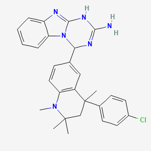 molecular formula C28H29ClN6 B11037789 4-[4-(4-Chlorophenyl)-1,2,2,4-tetramethyl-1,2,3,4-tetrahydroquinolin-6-yl]-1,4-dihydro[1,3,5]triazino[1,2-a]benzimidazol-2-amine 