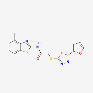 molecular formula C16H12N4O3S2 B11037936 2-{[5-(2-Furyl)-1,3,4-oxadiazol-2-yl]sulfanyl}-n~1~-(4-methyl-1,3-benzothiazol-2-yl)acetamide 