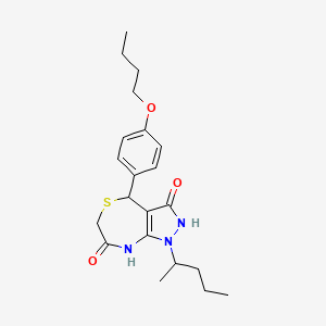 molecular formula C21H29N3O3S B11037998 4-(4-butoxyphenyl)-7-hydroxy-1-(pentan-2-yl)-1,2,4,6-tetrahydro-3H-pyrazolo[3,4-e][1,4]thiazepin-3-one 