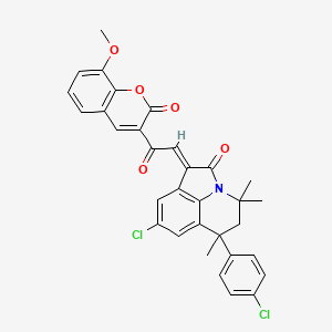 (1E)-8-chloro-6-(4-chlorophenyl)-1-[2-(8-methoxy-2-oxo-2H-chromen-3-yl)-2-oxoethylidene]-4,4,6-trimethyl-5,6-dihydro-4H-pyrrolo[3,2,1-ij]quinolin-2(1H)-one