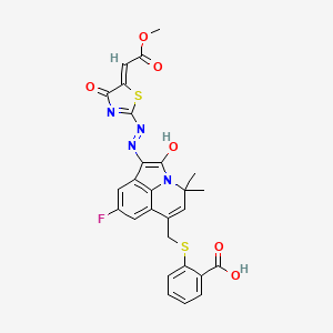 molecular formula C27H21FN4O6S2 B11038050 2-({[(1E)-8-fluoro-1-{2-[(5Z)-5-(2-methoxy-2-oxoethylidene)-4-oxo-4,5-dihydro-1,3-thiazol-2-yl]hydrazinylidene}-4,4-dimethyl-2-oxo-1,2-dihydro-4H-pyrrolo[3,2,1-ij]quinolin-6-yl]methyl}sulfanyl)benzoic 