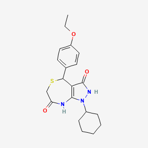 molecular formula C20H25N3O3S B11038089 1-cyclohexyl-4-(4-ethoxyphenyl)-7-hydroxy-1,2,4,6-tetrahydro-3H-pyrazolo[3,4-e][1,4]thiazepin-3-one 