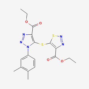 ethyl 5-{[1-(3,4-dimethylphenyl)-4-(ethoxycarbonyl)-1H-1,2,3-triazol-5-yl]sulfanyl}-1,2,3-thiadiazole-4-carboxylate