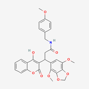 3-(4,7-dimethoxy-1,3-benzodioxol-5-yl)-3-(4-hydroxy-2-oxo-2H-chromen-3-yl)-N-(4-methoxybenzyl)propanamide