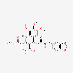 molecular formula C28H30N2O10 B11038245 Ethyl 5-{3-[(1,3-benzodioxol-5-ylmethyl)amino]-3-oxo-1-(3,4,5-trimethoxyphenyl)propyl}-4-hydroxy-6-oxo-1,6-dihydropyridine-3-carboxylate 