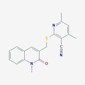 molecular formula C19H17N3OS B11038255 4,6-Dimethyl-2-{[(1-methyl-2-oxo-1,2-dihydroquinolin-3-yl)methyl]sulfanyl}pyridine-3-carbonitrile 