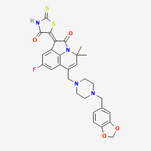 (1Z)-6-{[4-(1,3-benzodioxol-5-ylmethyl)piperazin-1-yl]methyl}-8-fluoro-4,4-dimethyl-1-(4-oxo-2-thioxo-1,3-thiazolidin-5-ylidene)-4H-pyrrolo[3,2,1-ij]quinolin-2(1H)-one