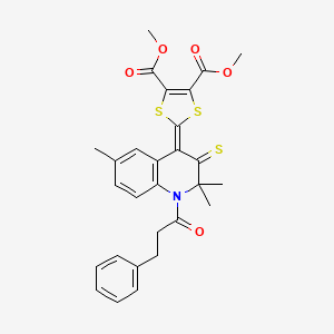 dimethyl 2-[2,2,6-trimethyl-1-(3-phenylpropanoyl)-3-thioxo-2,3-dihydroquinolin-4(1H)-ylidene]-1,3-dithiole-4,5-dicarboxylate