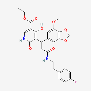 molecular formula C27H27FN2O8 B11038403 Ethyl 5-[3-{[2-(4-fluorophenyl)ethyl]amino}-1-(7-methoxy-1,3-benzodioxol-5-yl)-3-oxopropyl]-4-hydroxy-6-oxo-1,6-dihydropyridine-3-carboxylate 