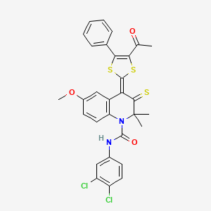 (4Z)-4-(4-acetyl-5-phenyl-1,3-dithiol-2-ylidene)-N-(3,4-dichlorophenyl)-6-methoxy-2,2-dimethyl-3-thioxo-3,4-dihydroquinoline-1(2H)-carboxamide