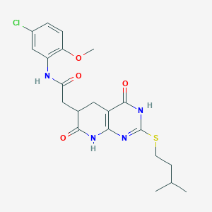 N-(5-Chloro-2-methoxyphenyl)-2-[2-(isopentylsulfanyl)-4,7-dioxo-1,4,5,6,7,8-hexahydropyrido[2,3-D]pyrimidin-6-YL]acetamide