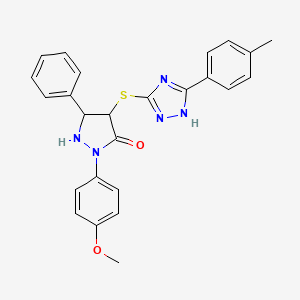 molecular formula C25H23N5O2S B11038430 2-(4-Methoxyphenyl)-4-{[3-(4-methylphenyl)-1h-1,2,4-triazol-5-yl]sulfanyl}-5-phenylpyrazolidin-3-one 