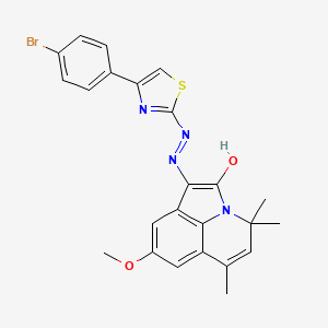 (1E)-1-{2-[4-(4-bromophenyl)-1,3-thiazol-2-yl]hydrazinylidene}-8-methoxy-4,4,6-trimethyl-4H-pyrrolo[3,2,1-ij]quinolin-2(1H)-one