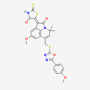 (1Z)-8-methoxy-6-({[5-(4-methoxyphenyl)-1,3,4-oxadiazol-2-yl]sulfanyl}methyl)-4,4-dimethyl-1-(4-oxo-2-thioxo-1,3-thiazolidin-5-ylidene)-4H-pyrrolo[3,2,1-ij]quinolin-2(1H)-one