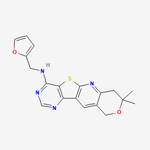 N-(furan-2-ylmethyl)-5,5-dimethyl-6-oxa-17-thia-2,12,14-triazatetracyclo[8.7.0.03,8.011,16]heptadeca-1,3(8),9,11,13,15-hexaen-15-amine