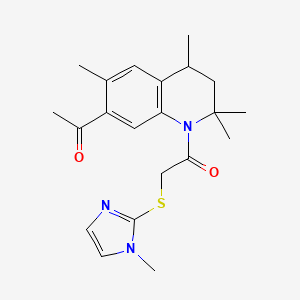 molecular formula C21H27N3O2S B11038753 1-(7-acetyl-2,2,4,6-tetramethyl-3,4-dihydroquinolin-1(2H)-yl)-2-[(1-methyl-1H-imidazol-2-yl)sulfanyl]ethanone 