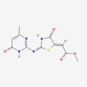 molecular formula C11H10N4O4S B11038774 Methyl 2-[2-[(4-methyl-6-oxo-1,6-dihydro-2-pyrimidinyl)amino]-4-oxo-1,3-thiazol-5(4H)-yliden]acetate 