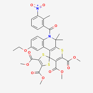 molecular formula C34H32N2O12S3 B11038863 Tetramethyl 9'-ethoxy-5',5'-dimethyl-6'-[(2-methyl-3-nitrophenyl)carbonyl]-5',6'-dihydrospiro[1,3-dithiole-2,1'-thiopyrano[2,3-c]quinoline]-2',3',4,5-tetracarboxylate 