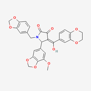 molecular formula C29H23NO10 B11038938 1-(1,3-benzodioxol-5-ylmethyl)-4-(2,3-dihydro-1,4-benzodioxin-6-ylcarbonyl)-3-hydroxy-5-(7-methoxy-1,3-benzodioxol-5-yl)-1,5-dihydro-2H-pyrrol-2-one 