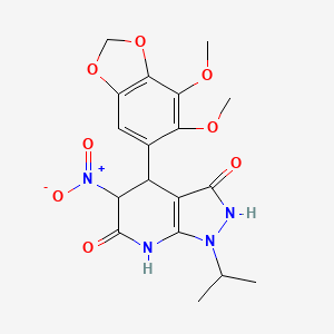 molecular formula C18H20N4O8 B11038969 4-(6,7-dimethoxy-1,3-benzodioxol-5-yl)-5-nitro-1-(propan-2-yl)-4,7-dihydro-1H-pyrazolo[3,4-b]pyridine-3,6(2H,5H)-dione 