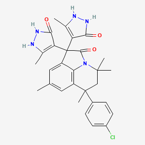 molecular formula C29H30ClN5O3 B11039003 6-(4-chlorophenyl)-1,1-bis(5-hydroxy-3-methyl-1H-pyrazol-4-yl)-4,4,6,8-tetramethyl-5,6-dihydro-4H-pyrrolo[3,2,1-ij]quinolin-2(1H)-one 