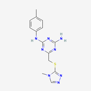 molecular formula C14H16N8S B11039058 6-(4-Methyl-4H-[1,2,4]triazol-3-ylsulfanylmethyl)-N-p-tolyl-[1,3,5]triazine-2,4-diamine 