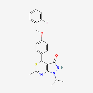 molecular formula C22H22FN3O2S B11039082 4-{4-[(2-fluorobenzyl)oxy]phenyl}-6-methyl-1-(propan-2-yl)-1,4-dihydropyrazolo[3,4-d][1,3]thiazin-3(2H)-one 