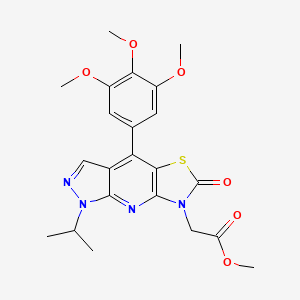 molecular formula C22H24N4O6S B11039089 Methyl 2-[1-isopropyl-6-oxo-4-(3,4,5-trimethoxyphenyl)-1H-pyrazolo[3,4-B][1,3]thiazolo[5,4-E]pyridin-7(6H)-YL]acetate 