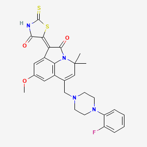 molecular formula C28H27FN4O3S2 B11039123 5-[6-{[4-(2-Fluorophenyl)piperazino]methyl}-8-methoxy-4,4-dimethyl-2-oxo-4H-pyrrolo[3,2,1-IJ]quinolin-1(2H)-yliden]-2-thioxo-1,3-thiazolan-4-one 