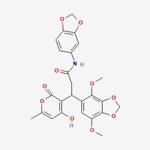 molecular formula C25H23NO10 B11039162 N-(1,3-benzodioxol-5-yl)-3-(4,7-dimethoxy-1,3-benzodioxol-5-yl)-3-(4-hydroxy-6-methyl-2-oxo-2H-pyran-3-yl)propanamide 