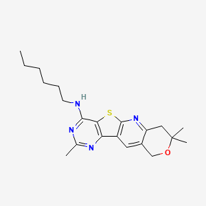 molecular formula C21H28N4OS B11039196 N-hexyl-5,5,13-trimethyl-6-oxa-17-thia-2,12,14-triazatetracyclo[8.7.0.03,8.011,16]heptadeca-1,3(8),9,11,13,15-hexaen-15-amine 