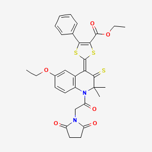 molecular formula C31H30N2O6S3 B11039249 ethyl (2Z)-2-{1-[(2,5-dioxopyrrolidin-1-yl)acetyl]-6-ethoxy-2,2-dimethyl-3-thioxo-2,3-dihydroquinolin-4(1H)-ylidene}-5-phenyl-1,3-dithiole-4-carboxylate 