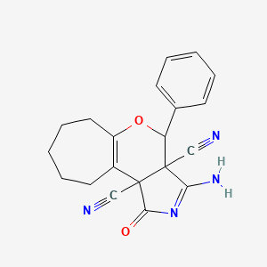 3-imino-1-oxo-4-phenyl-2,3,7,8,9,10-hexahydro-1H-cyclohepta[5,6]pyrano[3,4-c]pyrrole-3a,10b(4H,6H)-dicarbonitrile