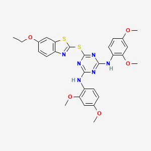 N,N'-bis(2,4-dimethoxyphenyl)-6-[(6-ethoxy-1,3-benzothiazol-2-yl)sulfanyl]-1,3,5-triazine-2,4-diamine